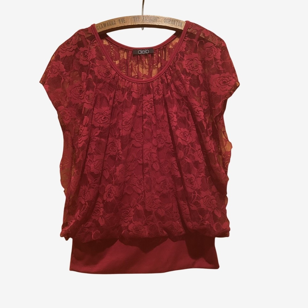 Vintage Deb Top Womens M Red Lace Dolman Sleeve Attached Cami Fairy Whimsigoth
